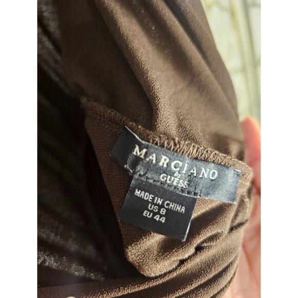 Marciano By Guess Chocolate Brown Cascade Dress US 8 EU 44 Minimalist V Back - Picture 6 of 6